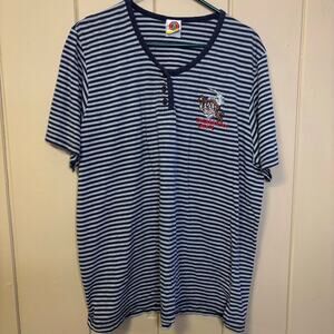 Vintage Looney Tunes striped Henley Tee Embroidered Tasmanian Devil XL